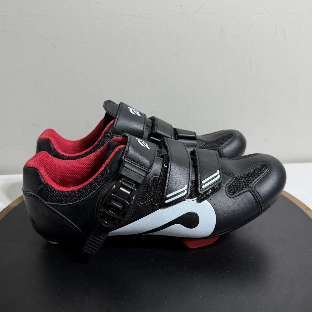 Peloton Cycling Shoes Mens 8 EU 41 Black Red‎ Road Spin 3-Bolt Cleats PL-SHB-41